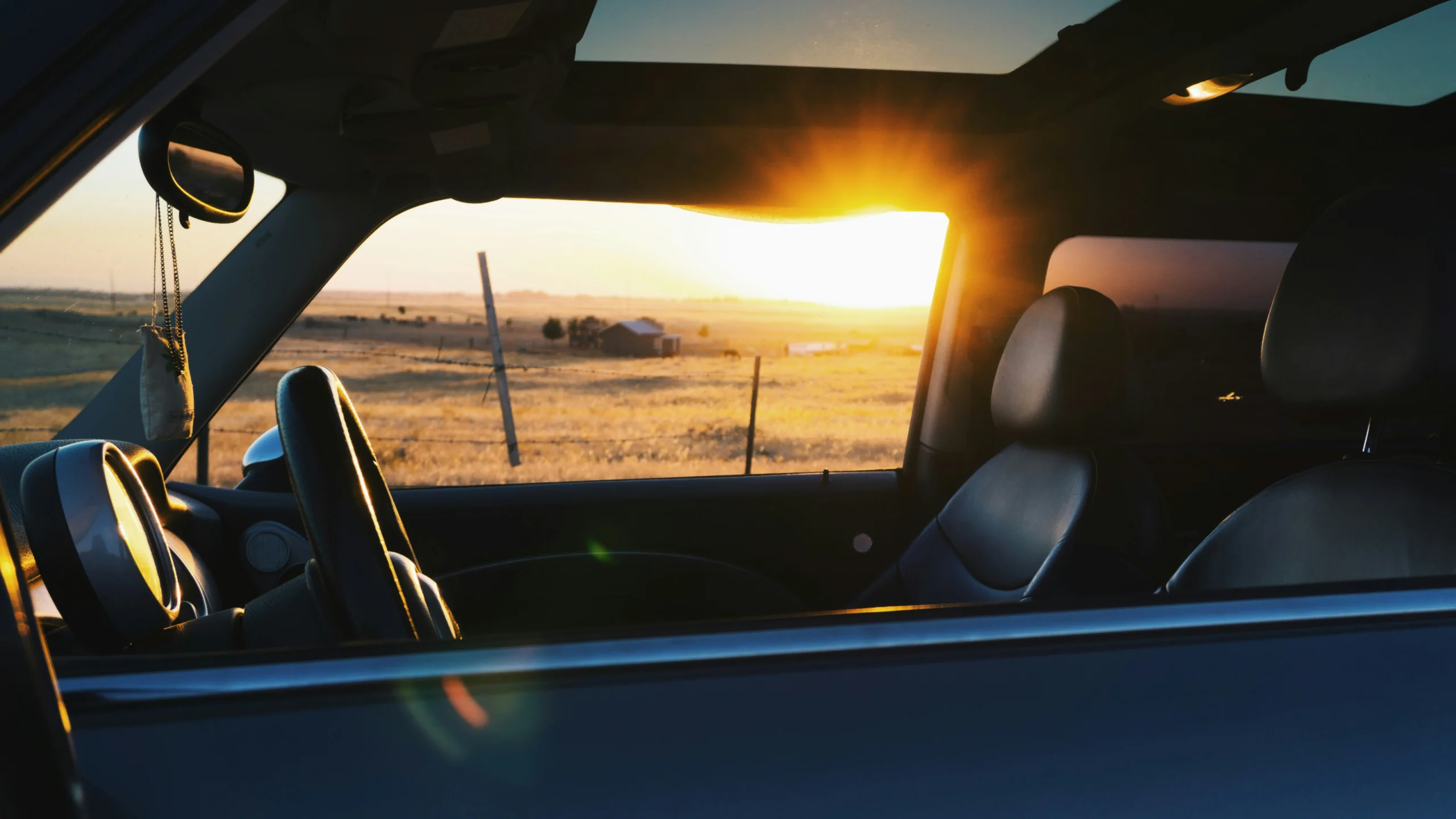 Car interior sunset